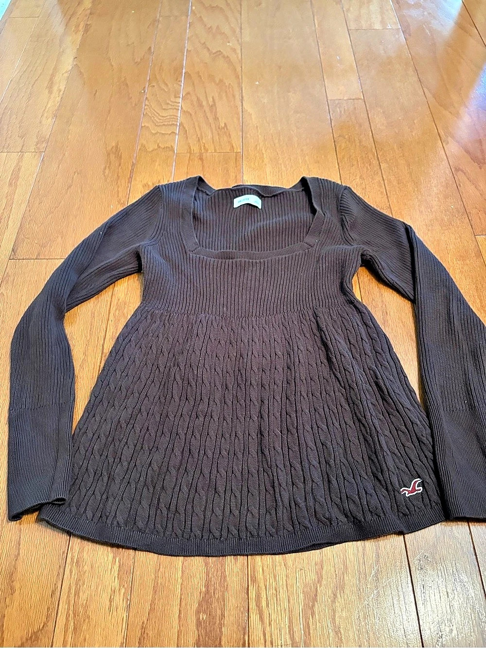 Hollister Babydoll Cable Knit Crewneck Sweater Brown Large